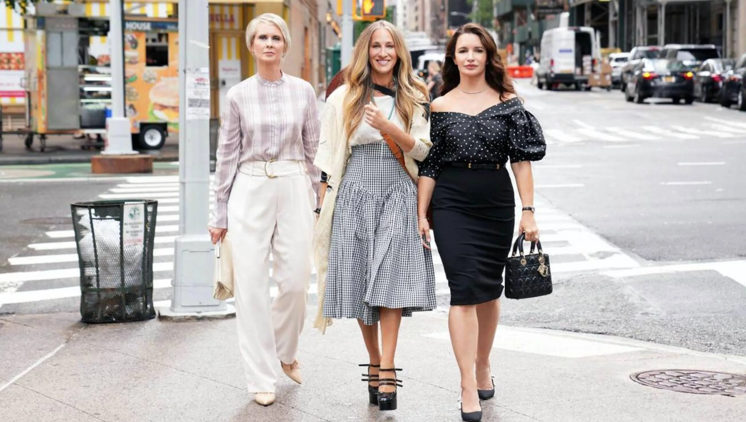 Sarah Jessica Parker as Carrie, Cynthis Nixon as Miranda and Kristin Davis as Charlotte.