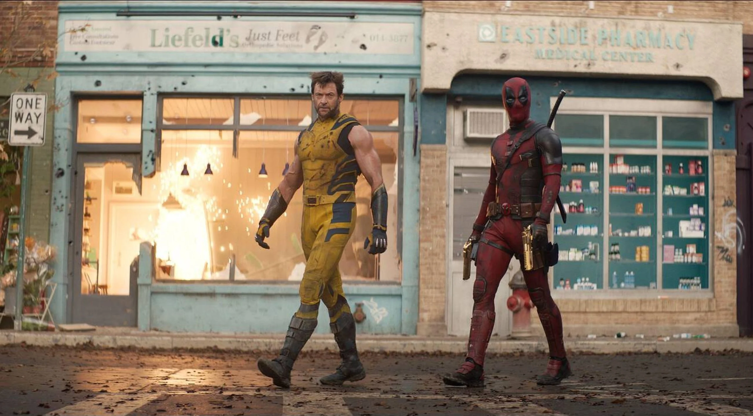 Ryan Reynolds as Deadpool and Hugh Jackman as Wolverine