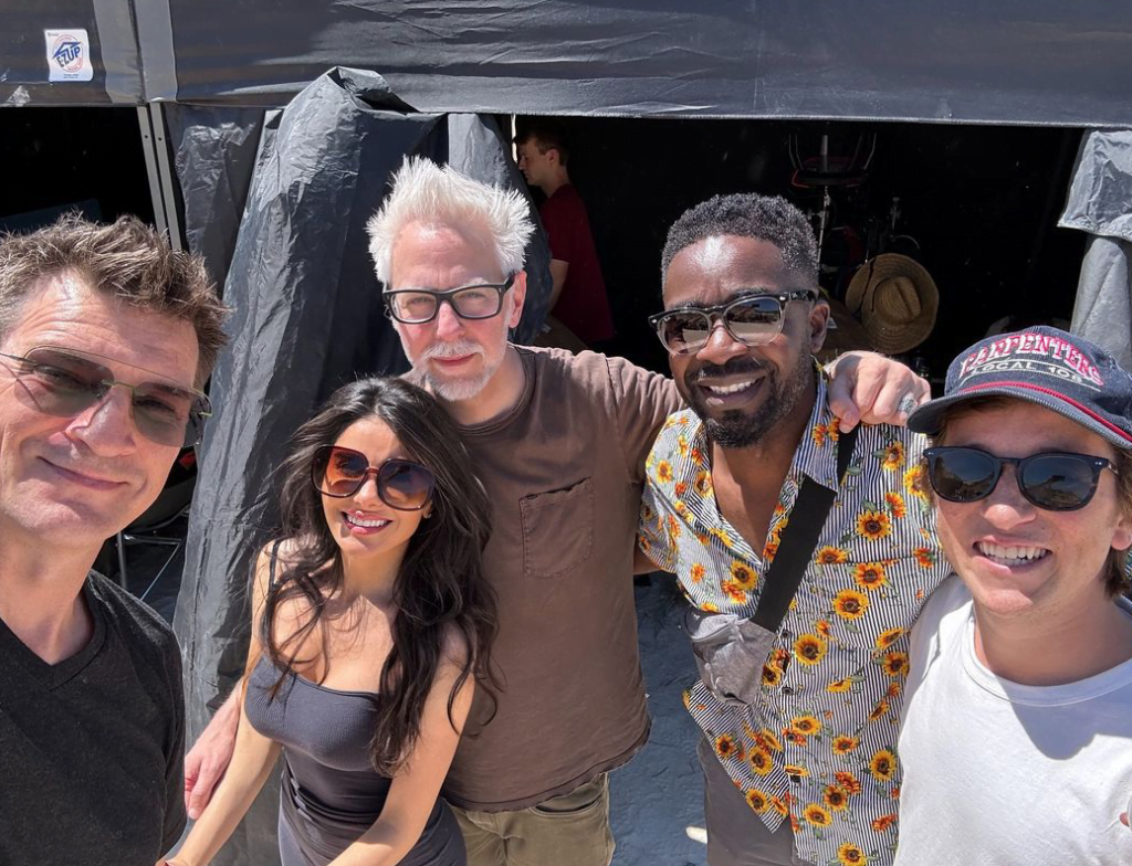 James Gunn hanging on the set of Superman with his favourite people