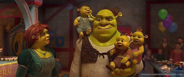 Shrek along Princess together with their childrens