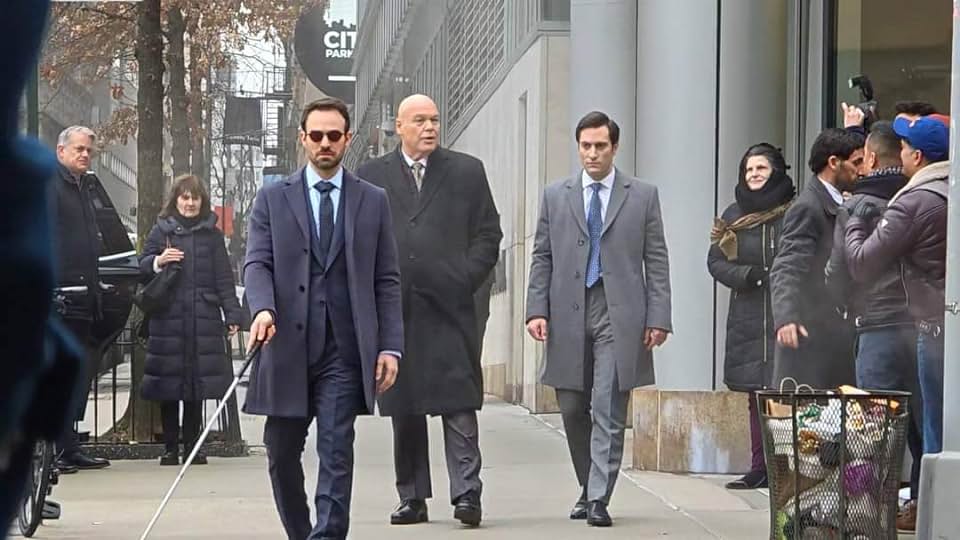 Vincent D'Onofrio, Charlie Cox, and Arty Froushan playing their part in Daredevil: Born Again (2025)