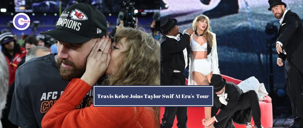 NFL star Travis Kelce joins Taylor Swift onstage during her Eras Tour, creating an electrifying fusion of sports and music."