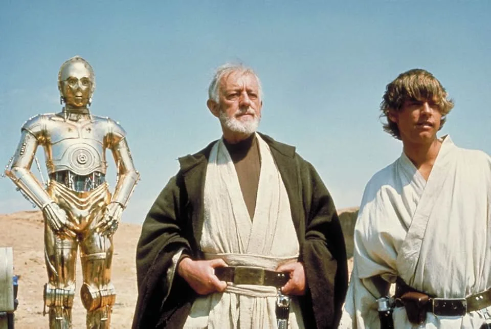 Mark Hamill, Anthony Daniels and Alec Guinness