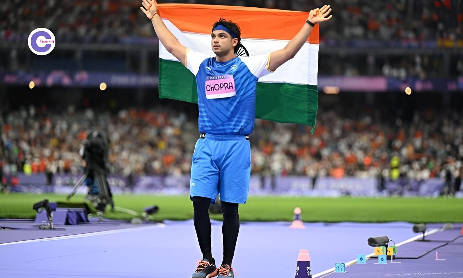 Neeraj Chopra celebrates his silver medal win at the Paris Olympics 2024, showcasing his impressive javelin throw performance.