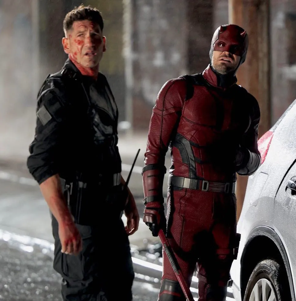 Jon Bernthal and Charlie Cox were spotted on the set of “Daredevil: Born Again” in Brooklyn, New York City