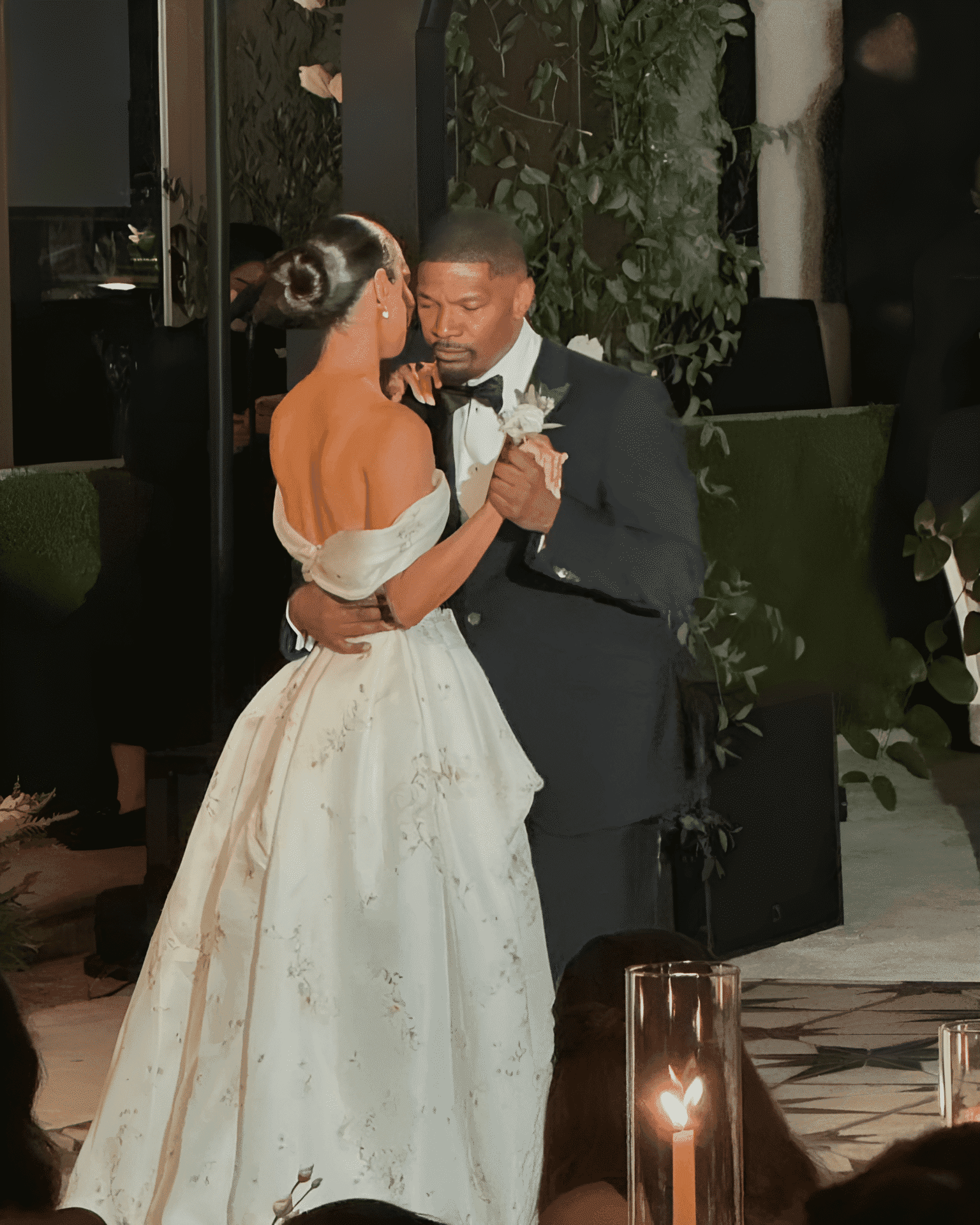 Jamie dancing with Cornie during wedding evening events 