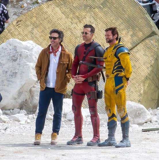 Ryan and Hugh on the sets of Deadpool & Wolverine 