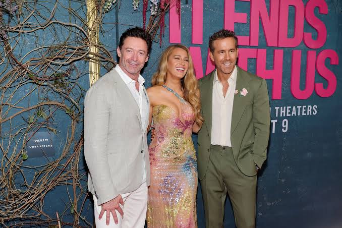 Blake Lively with Ryan Reynolds and Hugh Jackman