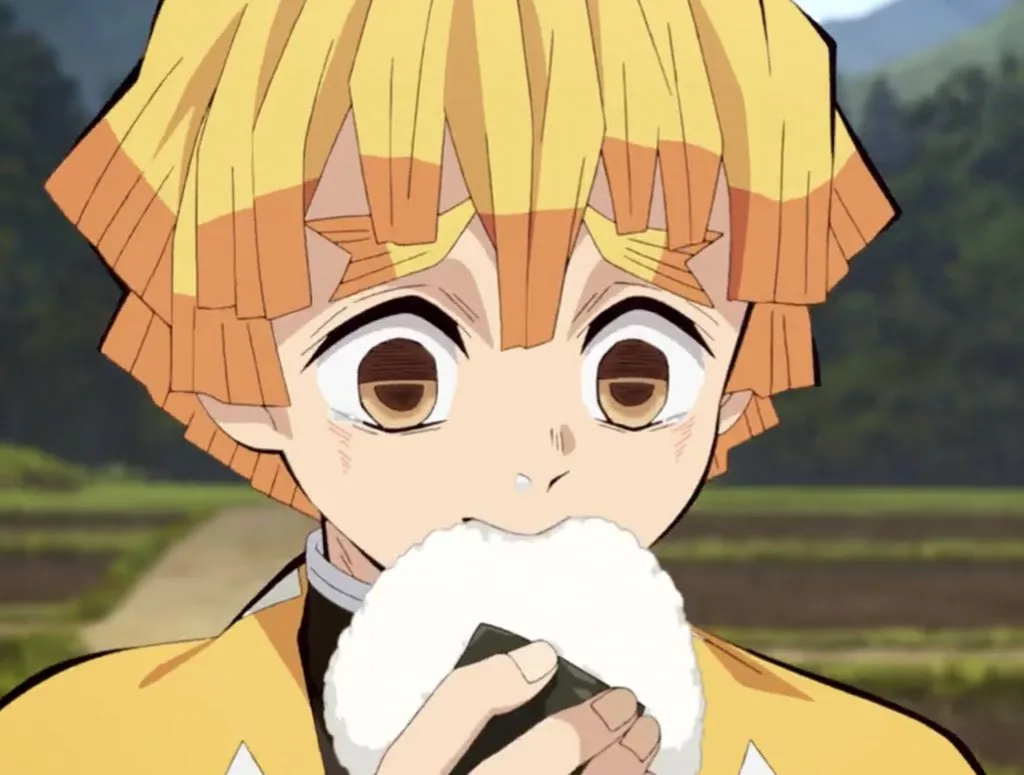 Zenitsu eating Onigiri